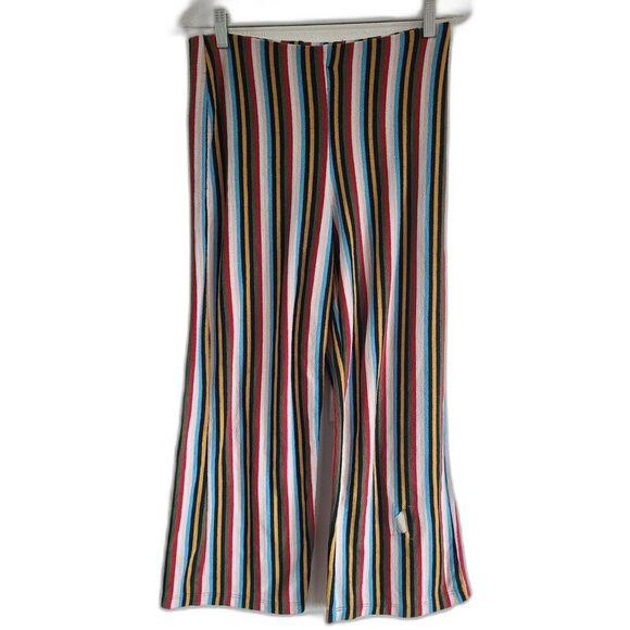 Urban Outfitters Retro Striped Crop Flare Wide Leg Stretch Pants MEDIUM Rainbow - Picture 1 of 9